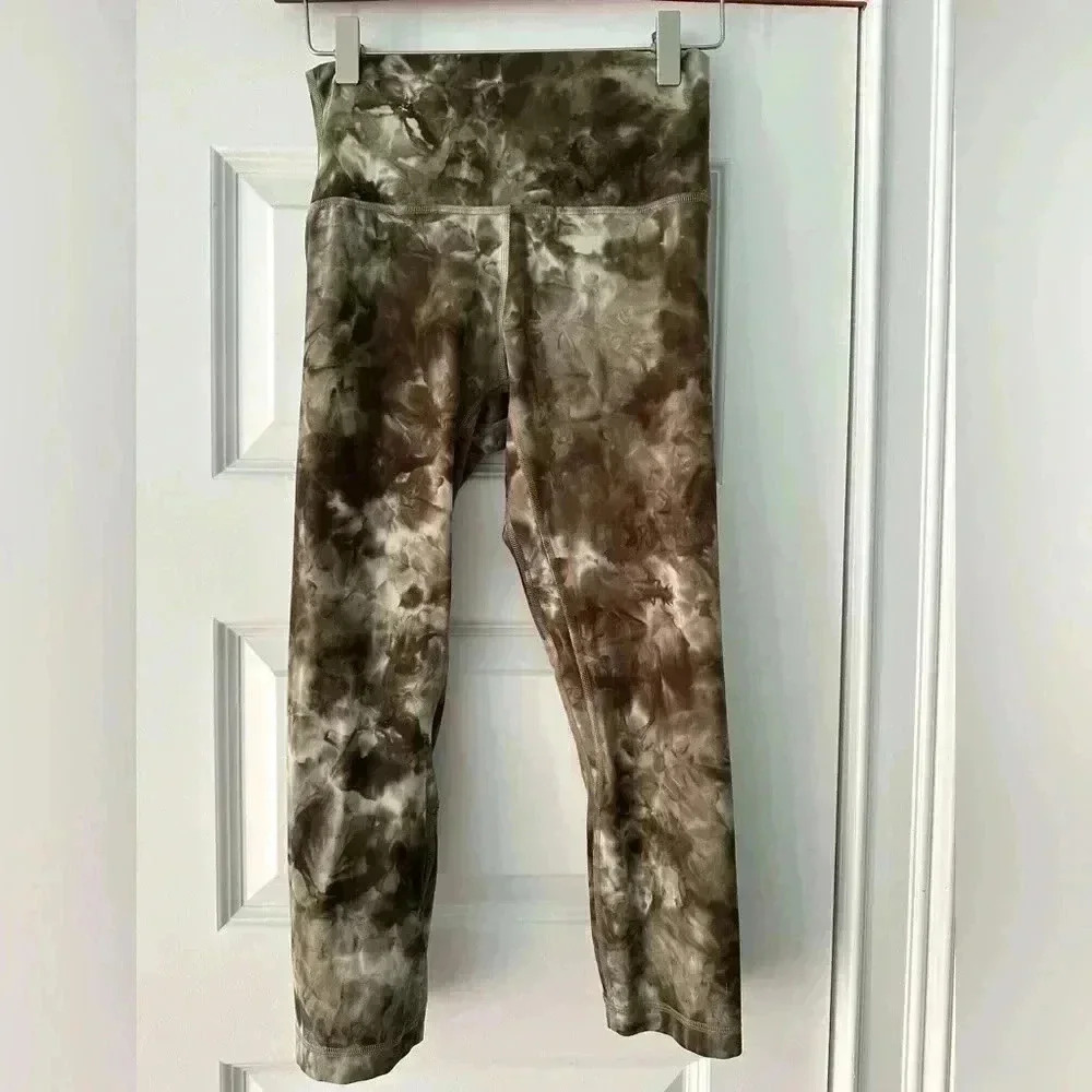 Lululemon Align High-Rise Crop 21" Diamond Tie Dye Light Sage Medium Olive 6 EUC
